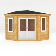 3m x 3m Corner Cabin - 44mm (UPVC Windows & Door) - White - Rogey