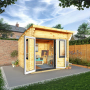 3m x 3m Curved Roof Log Cabin - 44mm (UPVC Windows & Door) - Grey - Rogey