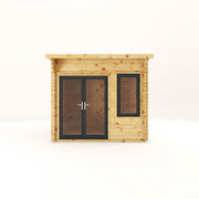 3m x 3m Curved Roof Log Cabin - 44mm (UPVC Windows & Door) - Grey - Rogey