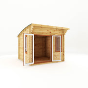 3m x 3m Curved Roof Log Cabin - 44mm (UPVC Windows & Door) - Oak - Rogey