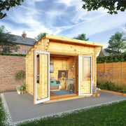 3m x 3m Curved Roof Log Cabin - 44mm (UPVC Windows & Door) - Oak - Rogey