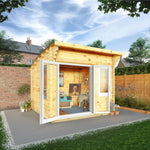 3m x 3m Curved Roof Log Cabin - 44mm (UPVC Windows & Door) - White - Rogey