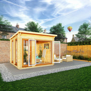 3m x 3m Studio Pent Log Cabin - 44mm - (UPVC Windows & Doors) - Oak - Rogey