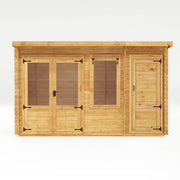 4.1m x 3m Pent Log Cabin With Side Shed - 19mm - Rogey