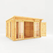 4.1m x 3m Studio Pent Log Cabin With Side Shed - 34mm - Rogey