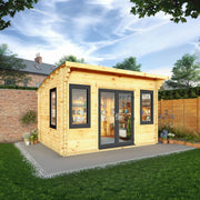 4m x 3m Curved Roof Log Cabin - 44mm (UPVC Windows & Door) - Grey - Rogey