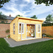 4m x 3m Curved Roof Log Cabin - 44mm (UPVC Windows & Door) - White - Rogey