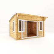 4m x 3m Curved Roof Log Cabin - 44mm (UPVC Windows & Door) - White - Rogey