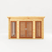 4m x 3m Studio Pent Log Cabin - 44mm (UPVC Windows & Door) - Oak - Rogey