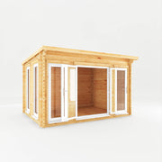 4m x 3m Studio Pent Log Cabin - 44mm (UPVC Windows & Door) - White - Rogey