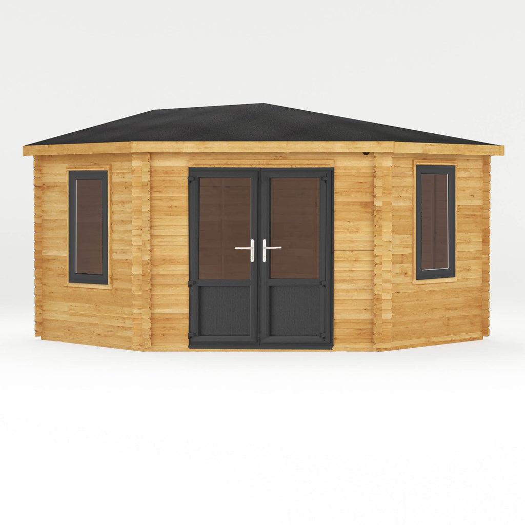 Home 4m x 4m Corner Cabin - 44mm (UPVC Windows & Door) - Grey