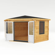 4m x 4m Corner Cabin - 44mm (UPVC Windows & Door) - Grey - Rogey
