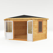 4m x 4m Corner Cabin - 44mm (UPVC Windows & Door) - Oak - Rogey