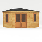 4m x 4m Corner Cabin - 44mm (UPVC Windows & Door) - Oak - Rogey
