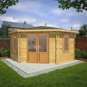 4m x 4m Corner Cabin - 44mm (UPVC Windows & Door) - Oak - Rogey
