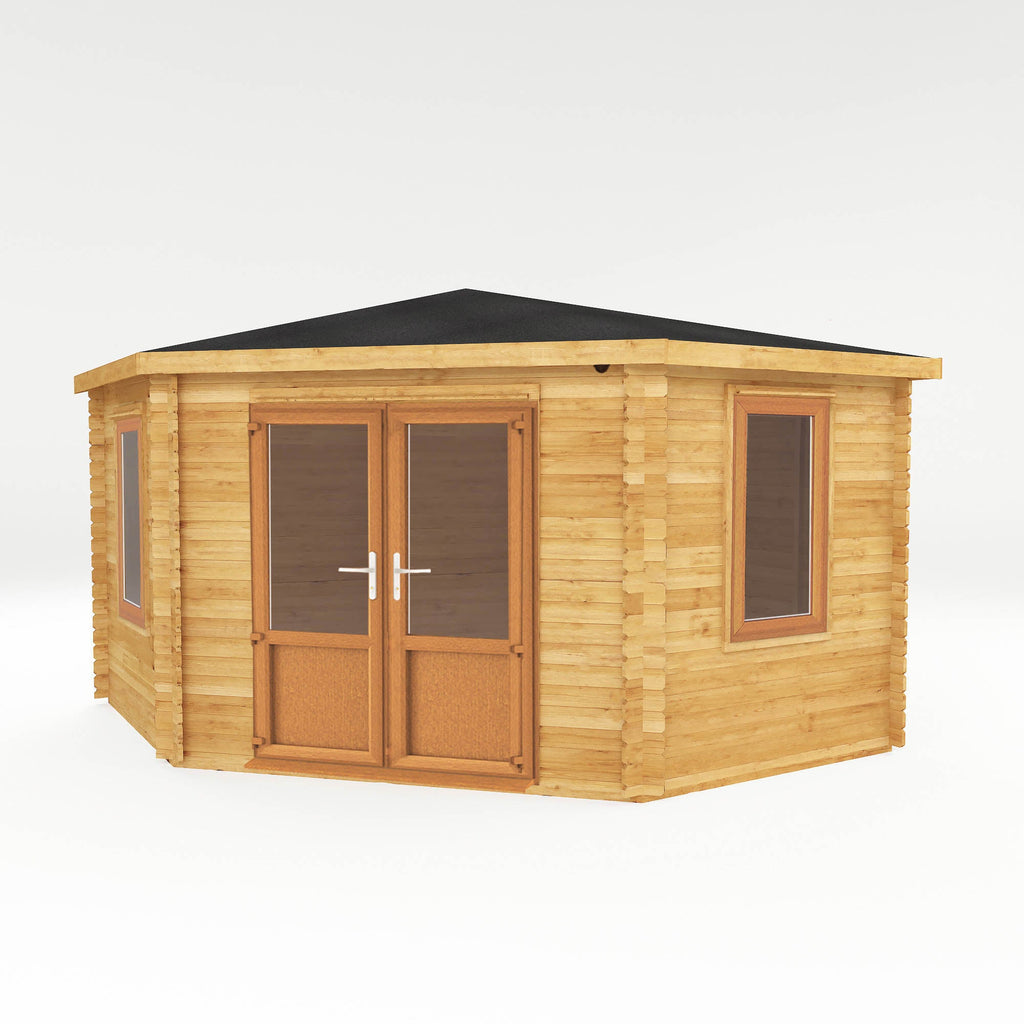 4m Window Home 4m x 4m Corner Cabin - 44mm (UPVC Windows & Door) - Oak
