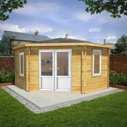 4m x 4m Corner Cabin - 44mm (UPVC Windows & Door) - White - Rogey