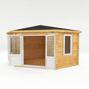 4m x 4m Corner Cabin - 44mm (UPVC Windows & Door) - White - Rogey