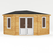 4m x 4m Corner Cabin - 44mm (UPVC Windows & Door) - White - Rogey