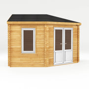 4m x 4m Corner Cabin - 44mm (UPVC Windows & Door) - White - Rogey