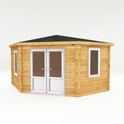 4m x 4m Corner Cabin - 44mm (UPVC Windows & Door) - White - Rogey