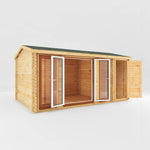 5.1m x 3m Home Office Studio With Side Shed - 44mm (UPVC Windows & Door) - Oak - Rogey