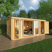 5.1m x 3m Home Office Studio With Side Shed - 44mm (UPVC Windows & Door) - Oak - Rogey