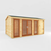 5.1m x 3m Home Office Studio With Side Shed - 44mm (UPVC Windows & Door) - Oak - Rogey