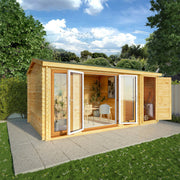 5.1m x 3m Home Office Studio With Side Shed - 44mm (UPVC Windows & Door) - Oak - Rogey