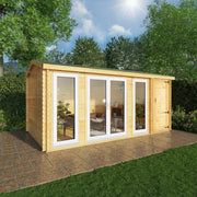 5.1m x 3m Home Office Studio With Side Shed - 44mm (UPVC Windows & Door) - White - Rogey
