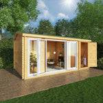 5.1m x 3m Home Office Studio With Side Shed - 44mm (UPVC Windows & Door) - White - Rogey