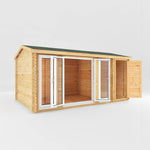 5.1m x 3m Home Office Studio With Side Shed - 44mm (UPVC Windows & Door) - White - Rogey