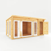 5.1m x 3m Studio Pent Log Cabin With Side Shed - 44mm (UPVC Windows & Door) - White - Rogey