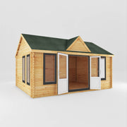 5.3m x 4m Clock Tower Log Cabin - 44mm (UPVC Windows & Door) - Grey - Rogey