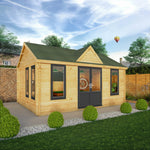 5.3m x 4m Clock Tower Log Cabin - 44mm (UPVC Windows & Door) - Grey - Rogey