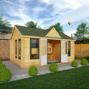 5.3m x 4m Clock Tower Log Cabin - 44mm (UPVC Windows & Door) - Grey - Rogey