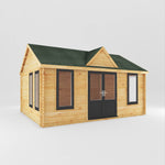5.3m x 4m Clock Tower Log Cabin - 44mm (UPVC Windows & Door) - Grey - Rogey