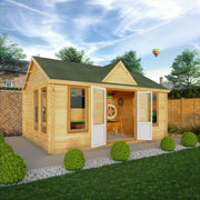 5.3m x 4m Clock Tower Log Cabin - 44mm (UPVC Windows & Door) - Oak - Rogey