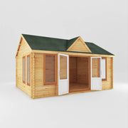 5.3m x 4m Clock Tower Log Cabin - 44mm (UPVC Windows & Door) - Oak - Rogey