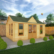 5.3m x 4m Clock Tower Log Cabin - 44mm (UPVC Windows & Door) - Oak - Rogey