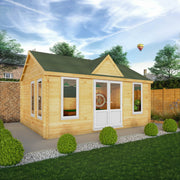 5.3m x 4m Clock Tower Log Cabin - 44mm (UPVC Windows & Door) - White - Rogey