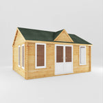 5.3m x 4m Clock Tower Log Cabin - 44mm (UPVC Windows & Door) - White - Rogey