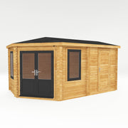 5m x 3m Corner Lodge Log Cabin With Side Shed - 44mm (UPVC Windows & Door) - Grey - Rogey