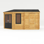5m x 3m Corner Lodge Log Cabin With Side Shed - 44mm (UPVC Windows & Door) - Grey - Rogey