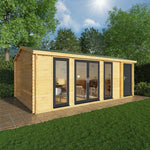 6.1m x 4m Home Office Studio With Side Shed - 44mm (UPVC Windows & Door) - Grey - Rogey