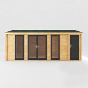 6.1m x 4m Home Office Studio With Side Shed - 44mm (UPVC Windows & Door) - Grey - Rogey