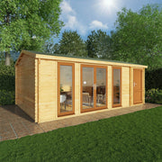 6.1m x 4m Home Office Studio With Side Shed - 44mm (UPVC Windows & Door) - Oak - Rogey