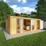 6.1m x 4m Home Office Studio With Side Shed - 44mm (UPVC Windows & Door) - Oak - Rogey