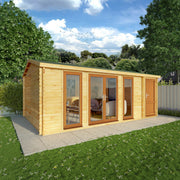 6.1m x 4m Home Office Studio With Side Shed - 44mm (UPVC Windows & Door) - Oak - Rogey