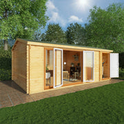 6.1m x 4m Home Office Studio With Side Shed - 44mm (UPVC Windows & Door) - Oak - Rogey